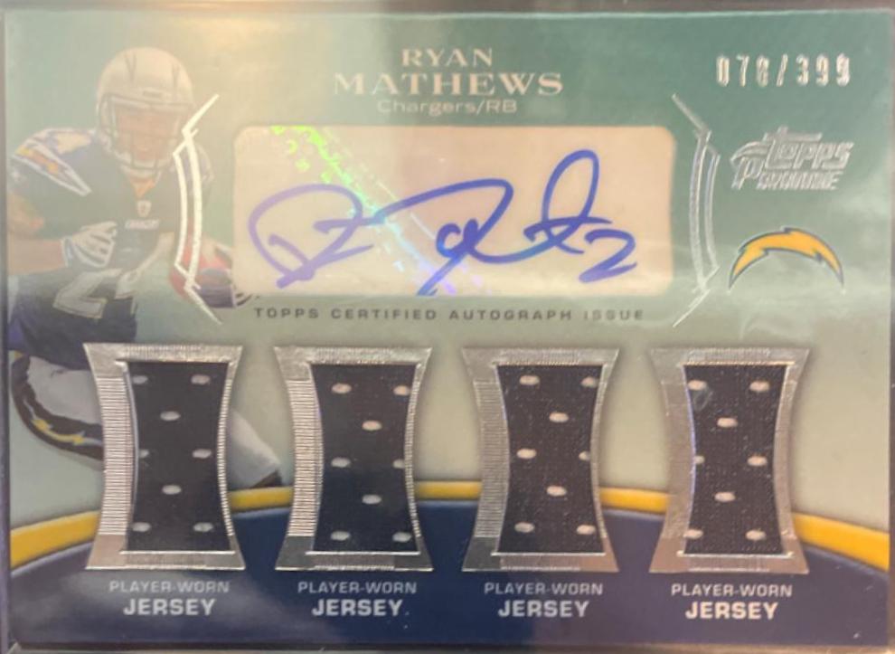 Ryan Matthews #PL5-RM Football Cards 2010 Topps Prime Autograph Relics