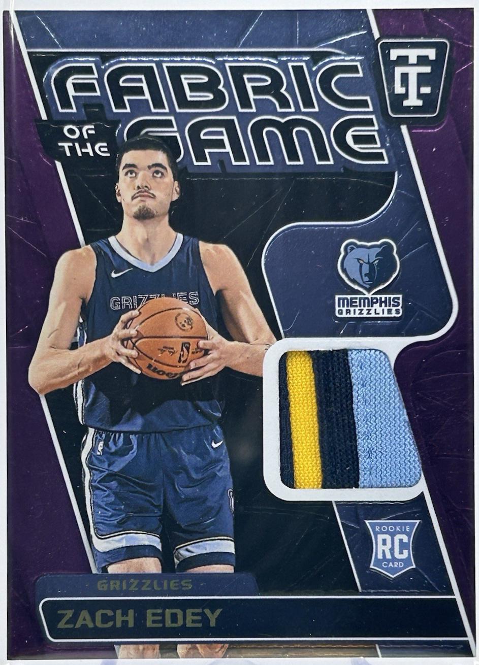 Zach Edey #7 Basketball Cards 2024 Panini Totally Certified Fabric of the Game Rookie