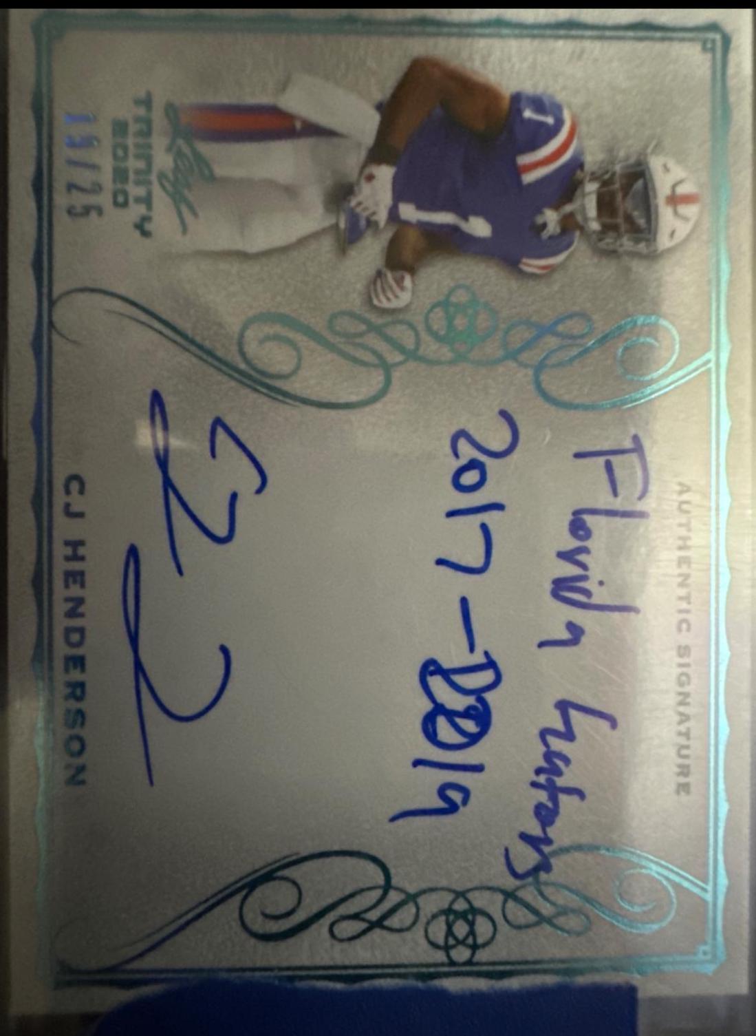 CJ Henderson #A-CJH Football Cards 2020 Leaf Trinity Clear Autographs