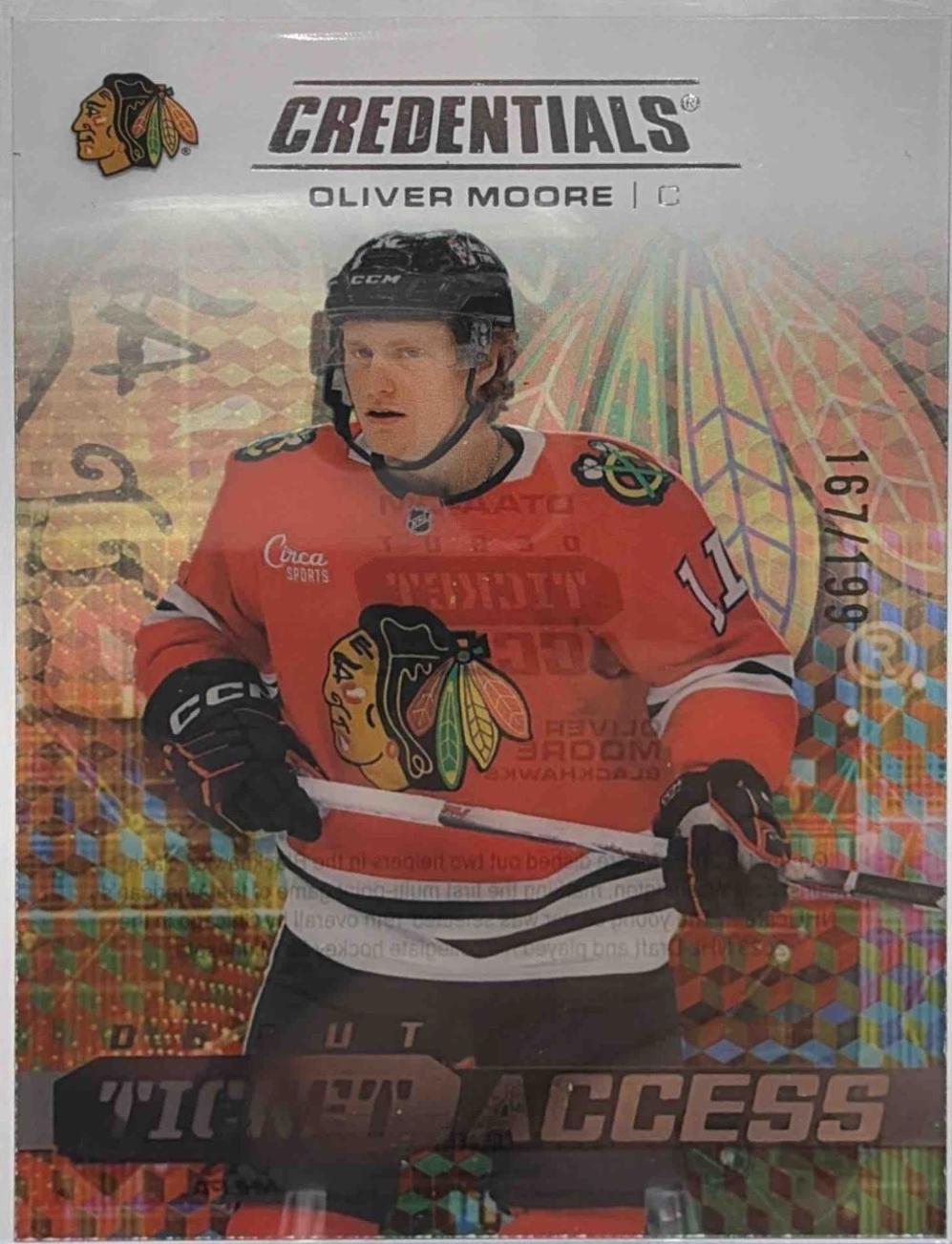 Oliver Moore #DTAA-OM 2025-26 Upper Deck Credentials Hockey Acetate Debut Ticket Access