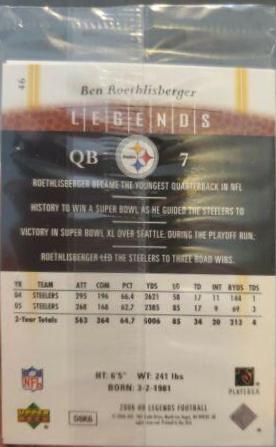 Ben Roethlisberger #46 Football Cards 2006 Upper Deck Legends