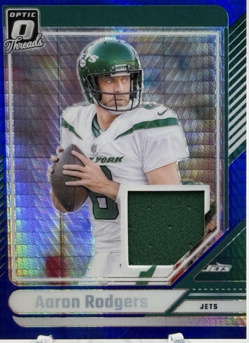 Aaron Rodgers #DTB-ARS Football Cards 2024 Panini Donruss Optic Threads Blue Hyper