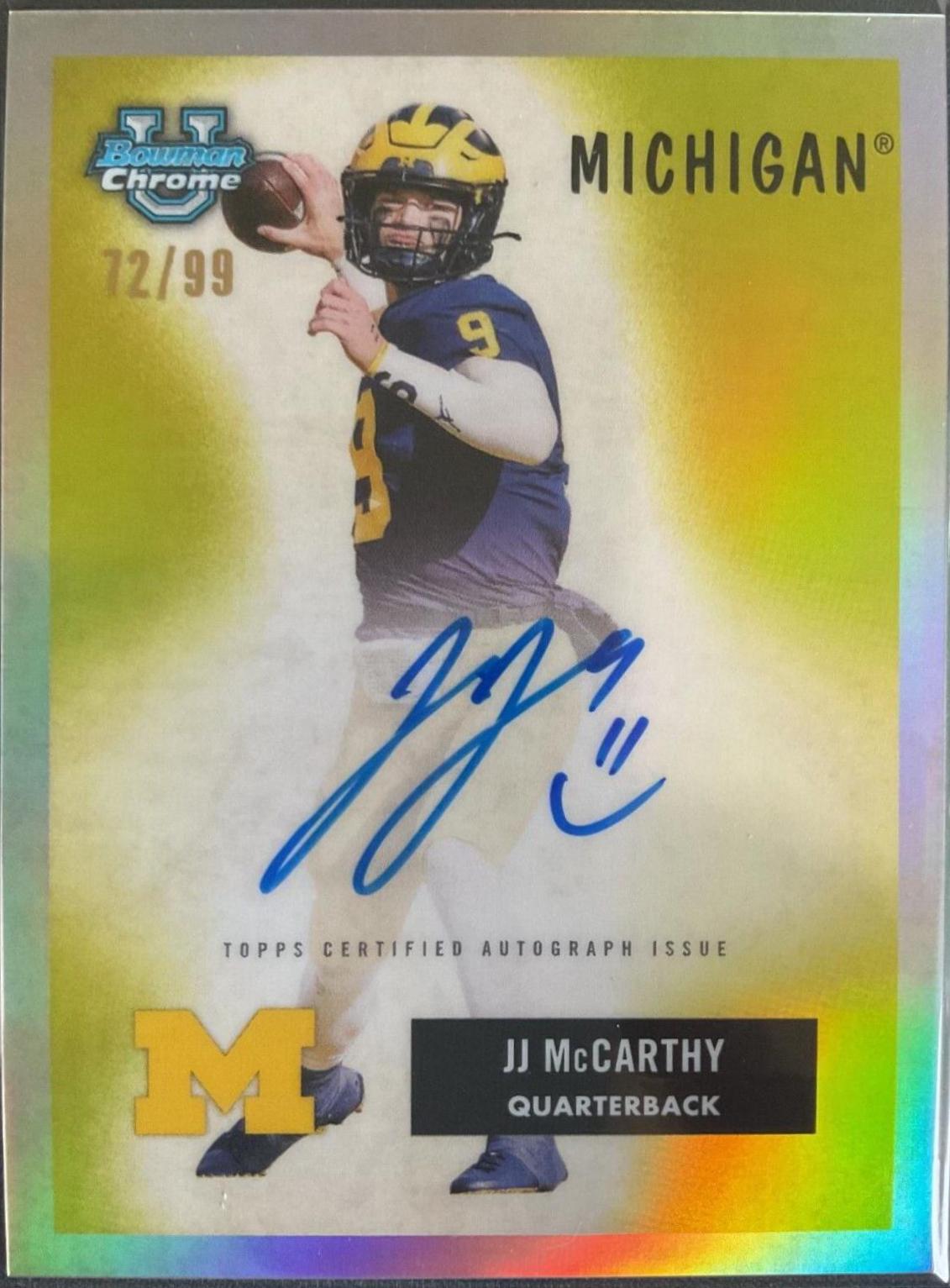 JJ McCarthy #55B-JM Football Cards 2023 Bowman Chrome University 1955 Autographs