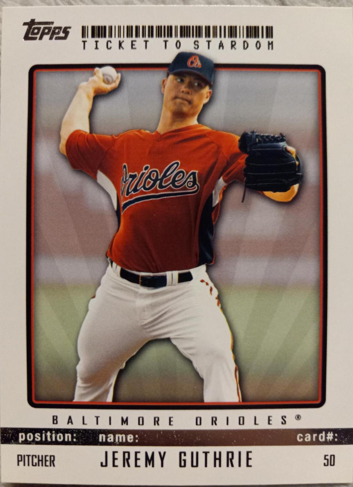 Jeremy Guthrie #50 Baseball Cards 2009 Topps Ticket to Stardom