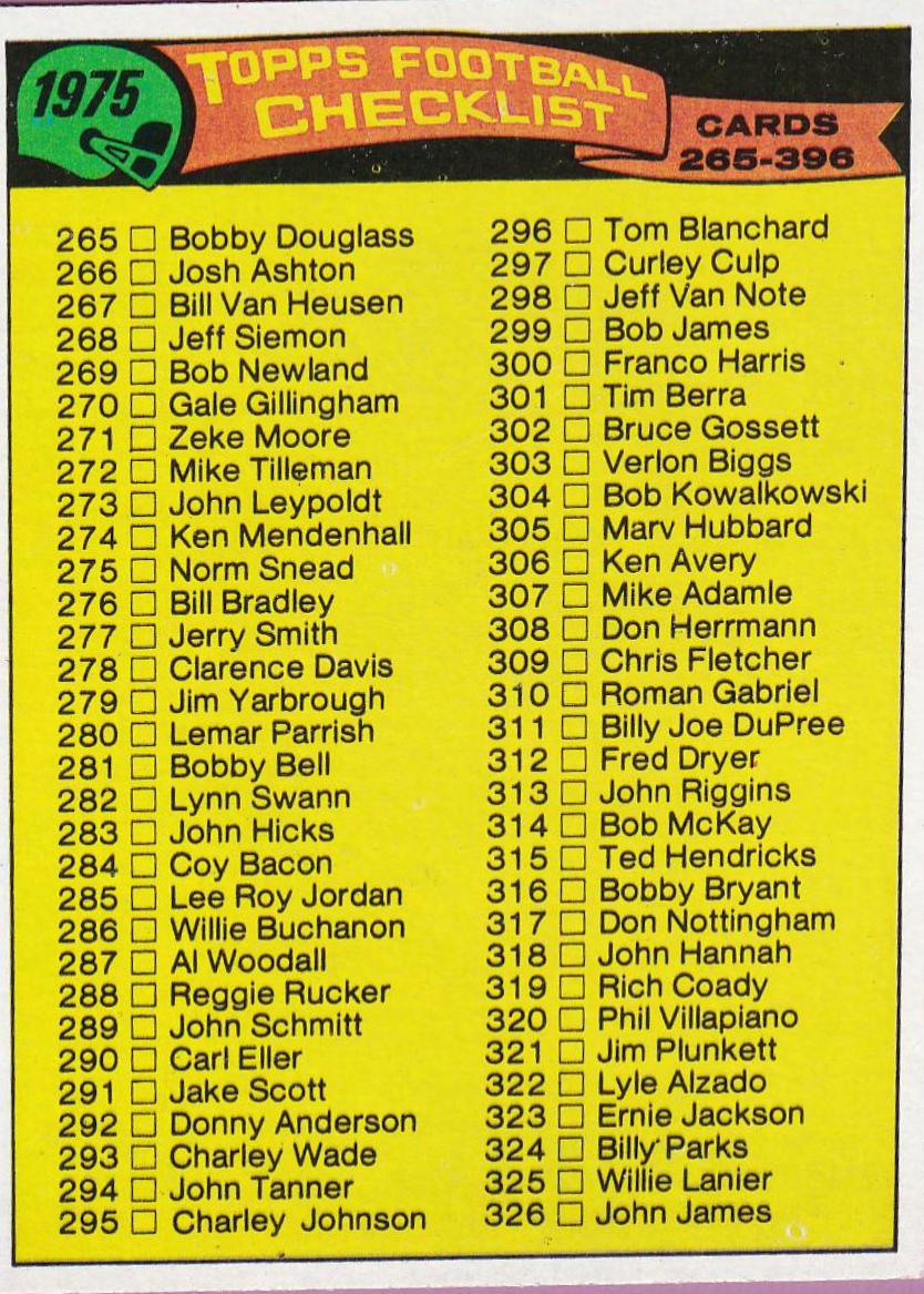 Checklist 265-396 #376 Football Cards 1975 Topps