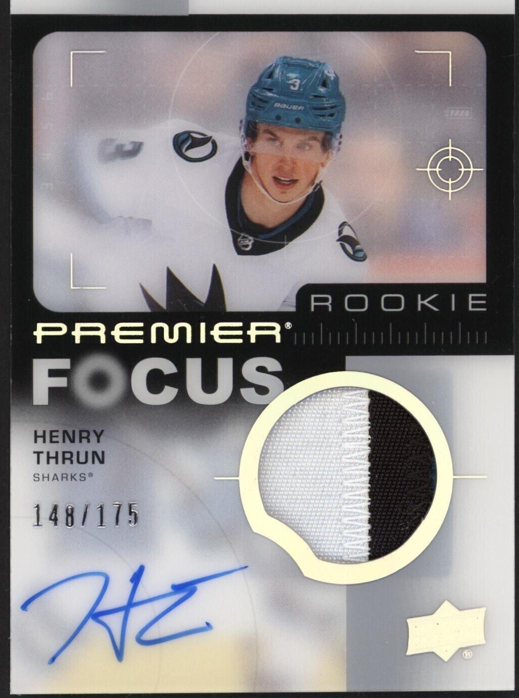 Henry Thrun #PFR-HT Hockey Cards 2023 Upper Deck Premier Focus Auto Patch Rookie