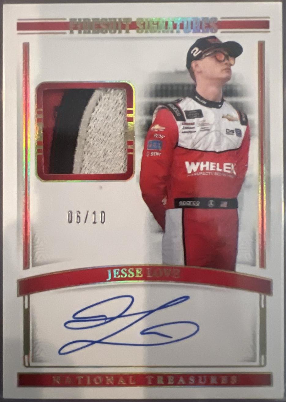 Jesse Love #6 Racing Cards 2024 Panini National Treasures NASCAR Firesuit Signature