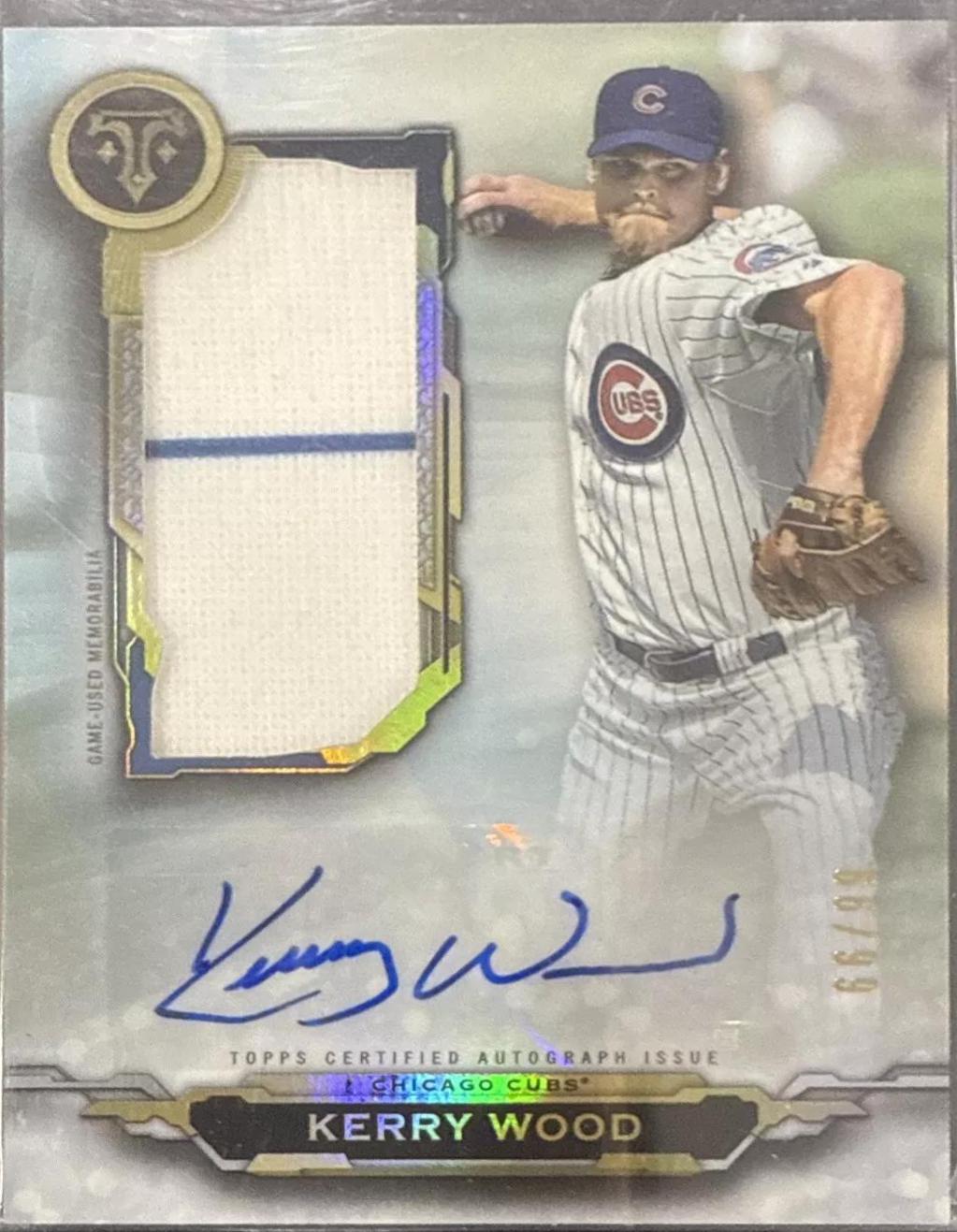 Kerry Wood #AUJR-KW Baseball Cards 2019 Topps Triple Threads Autograph Single Jumbo Relics