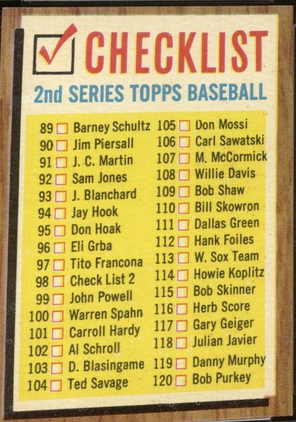 Checklist 89-176 #98 Baseball Cards 1962 Topps