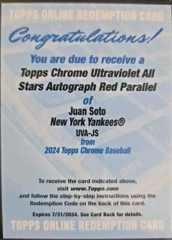 Juan Soto [Red Refractor] #UVA-JS Baseball Cards 2024 Topps Chrome Ultraviolet All-Stars Autograph