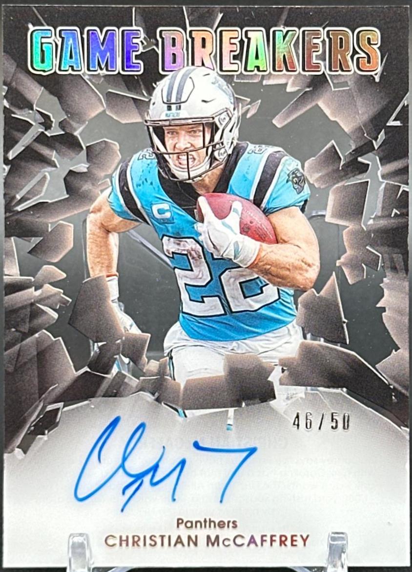 Christian McCaffrey #GBR-CMC Football Cards 2022 Panini Impeccable 2021 Game Breakers Autographs