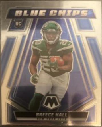 Breece Hall #BC-12 Football Cards 2022 Panini Mosaic Blue Chips