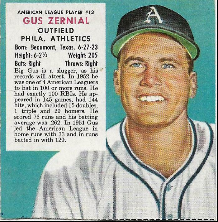Gus Zernial #13 Baseball Cards 1953 Red Man Tobacco
