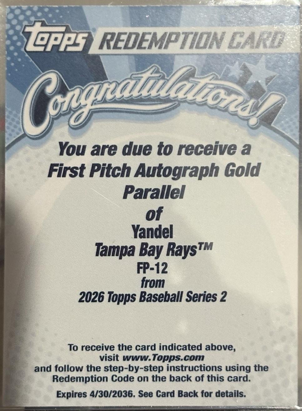 Yandel #FP-12 2026 Topps Series 2 First Pitch Autograph Baseball