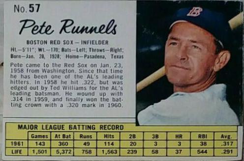 Pete Runnels #57 1962 Jell O Baseball