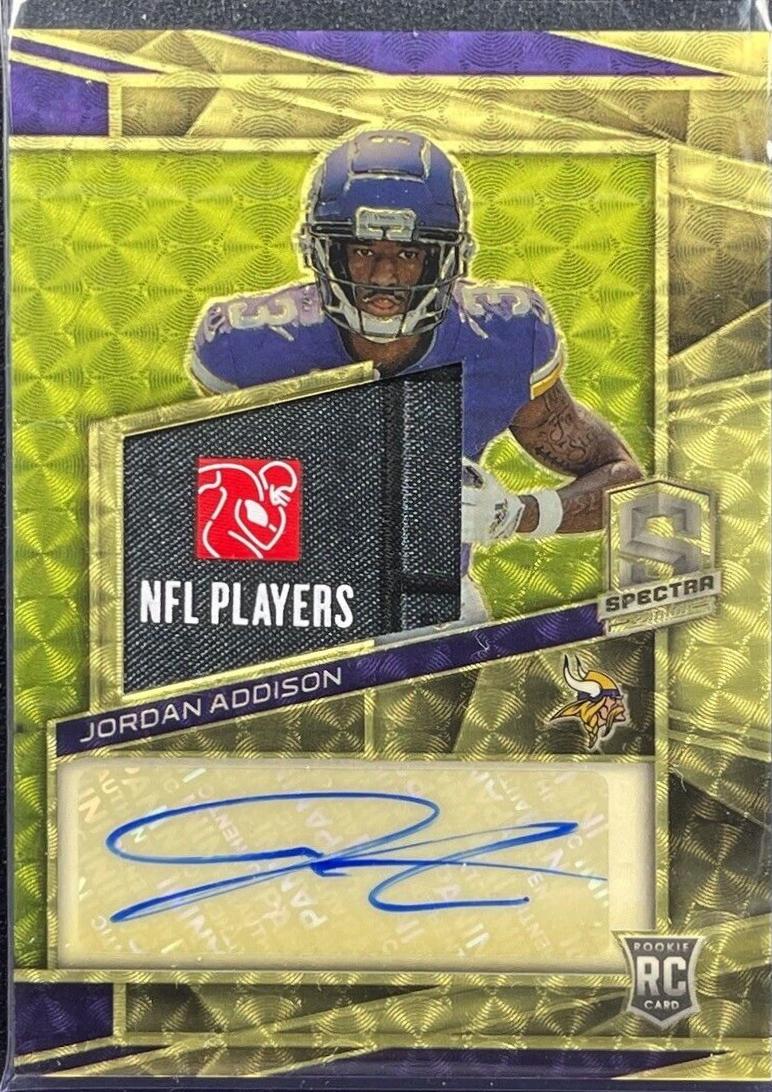 Jordan Addison #22 Football Cards 2023 Panini Spectra Rookie Autograph Gold