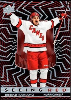 Sebastian Aho #SR-2 Hockey Cards 2023 Upper Deck Seeing Red