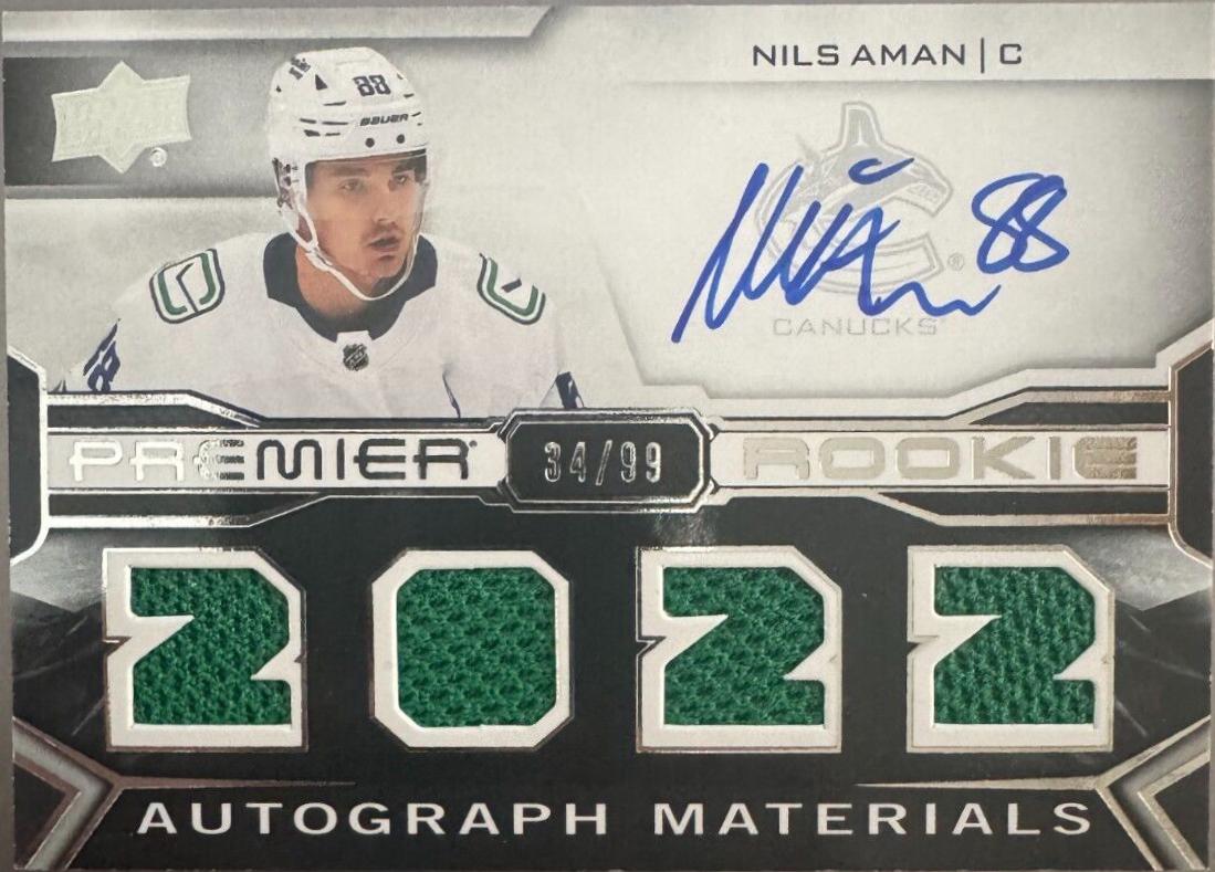 Nils Aman #PRA-AM Hockey Cards 2022 Upper Deck Premier Rookie Auto Jersey
