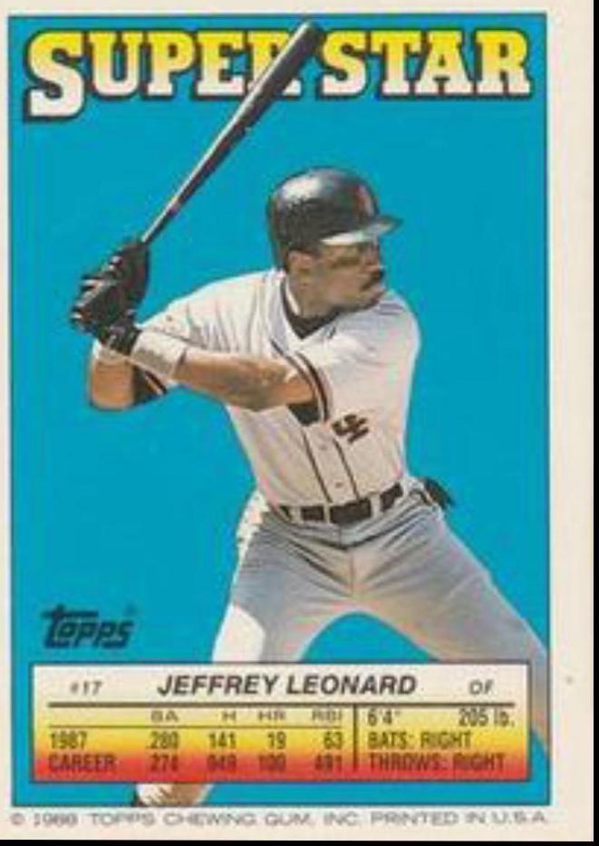Jeffrey Leonard #17 Baseball Cards 1988 Topps Stickercard