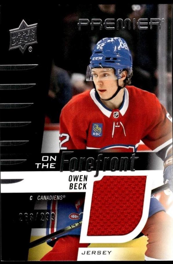 Owen Beck #OFR-OB Hockey Cards 2023 Upper Deck Premier On the Forefront Jersey Rookie