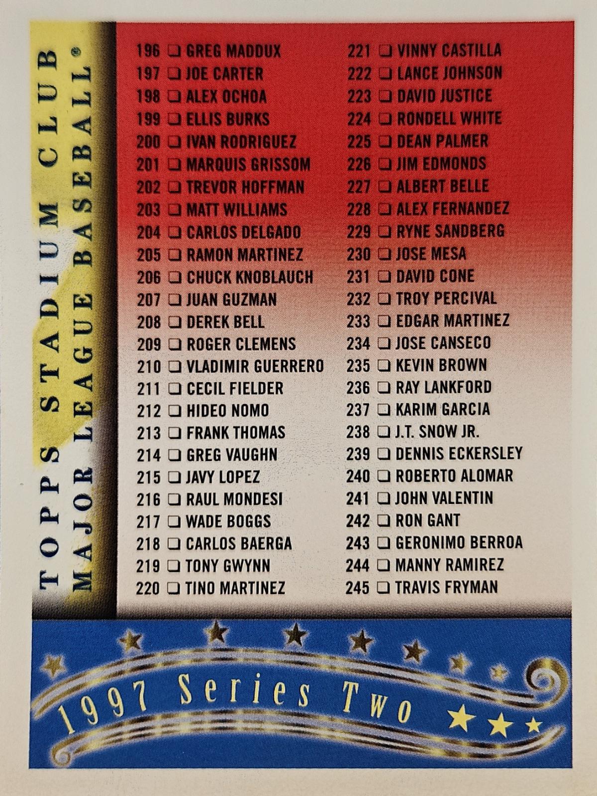 Checklist #1 Baseball Cards 1997 Stadium Club