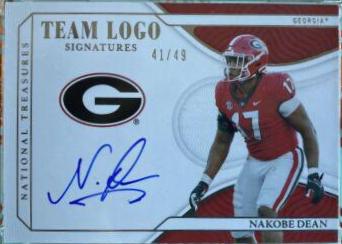 Nakobe Dean #TL-NDE Football Cards 2022 Panini National Treasures Collegiate Team Logo Signatures