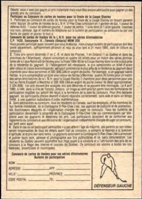 Stanley Cup Sweepstakes Entry Card Hockey Cards 1984 O-Pee-Chee