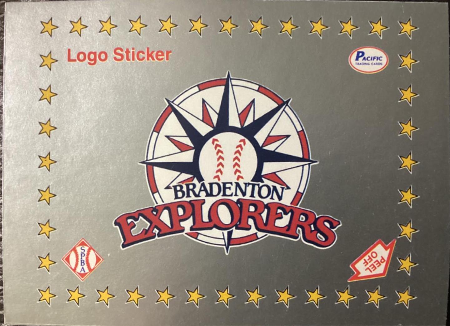 Bradenton Explorers Logo Sticker Baseball Cards 1990 Pacific Senior League