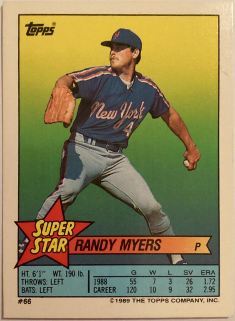 Randy Meyers #66 Baseball Cards 1989 Topps Stickercards Blank Back