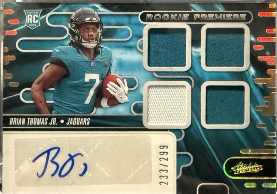Brian Thomas Jr. #RPMA-BTJ Football Cards 2024 Panini Absolute Rookie Premiere Materials Auto