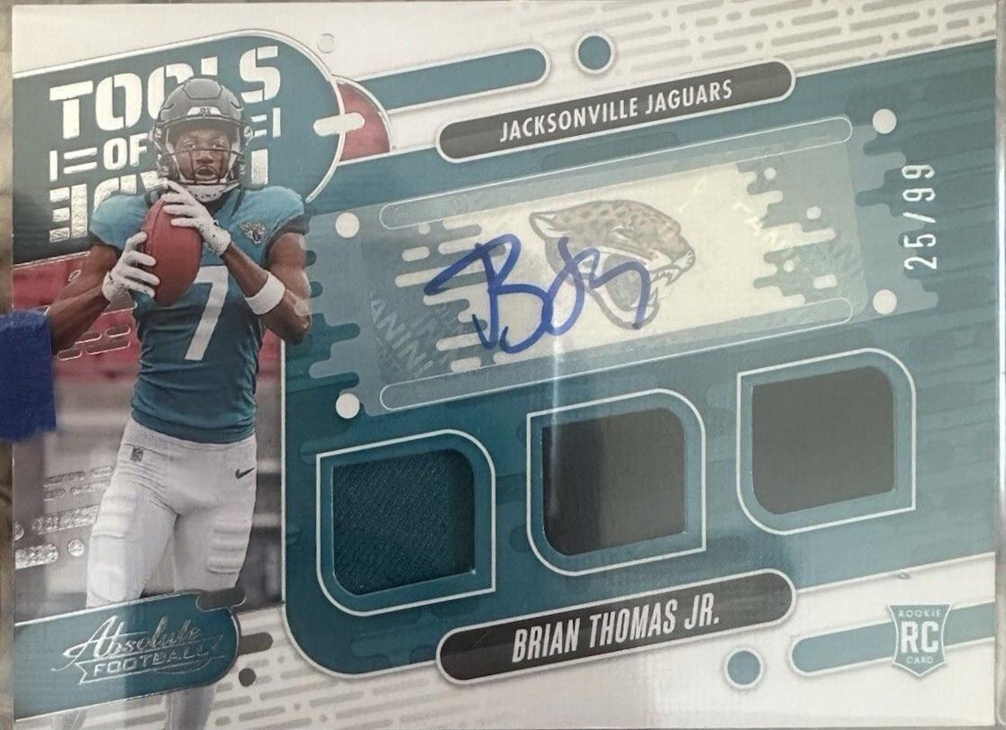 Brian Thomas Jr. #TOTT-BTJ Football Cards 2024 Panini Absolute Tools of the Trade Triple Auto
