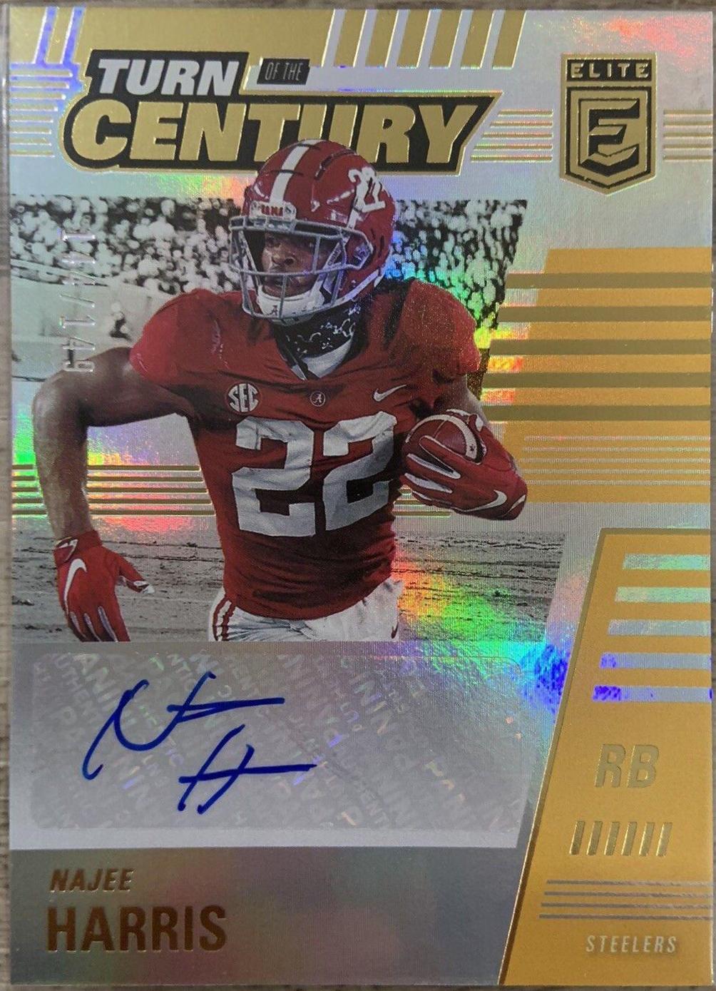 Najee Harris #TTC-NHA Football Cards 2021 Panini Donruss Elite Turn of the Century Autographs