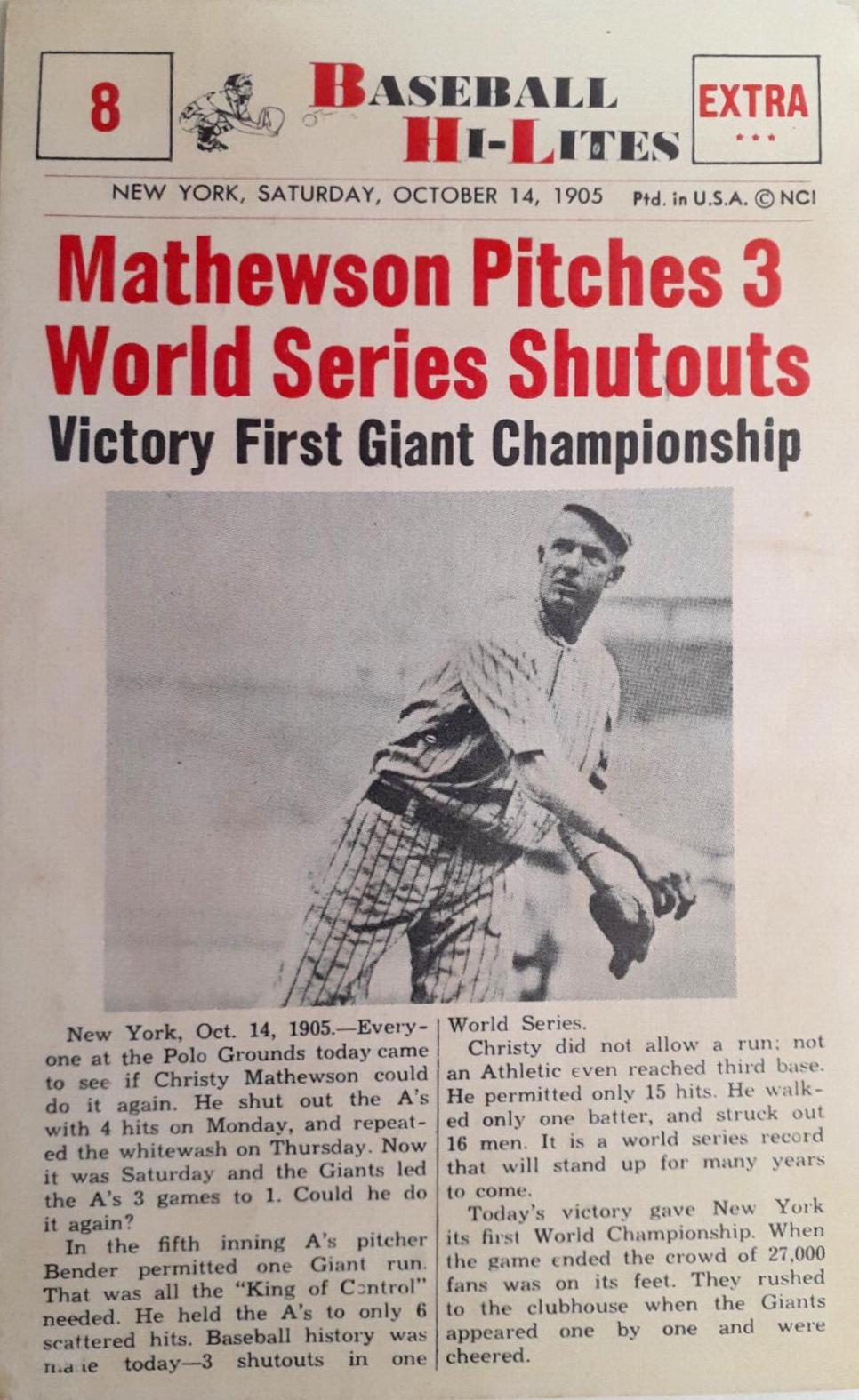 Mathewson Pitches #8 Baseball Cards 1960 NU Card Baseball Hi Lites