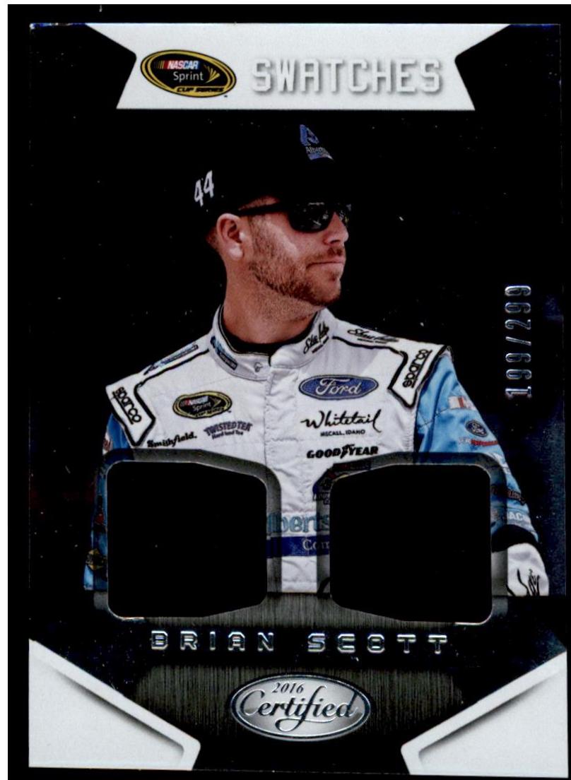 Brian Scott #SCS-BS Racing Cards 2016 Panini Certified Nascar Sprint Cup Swatches Dual