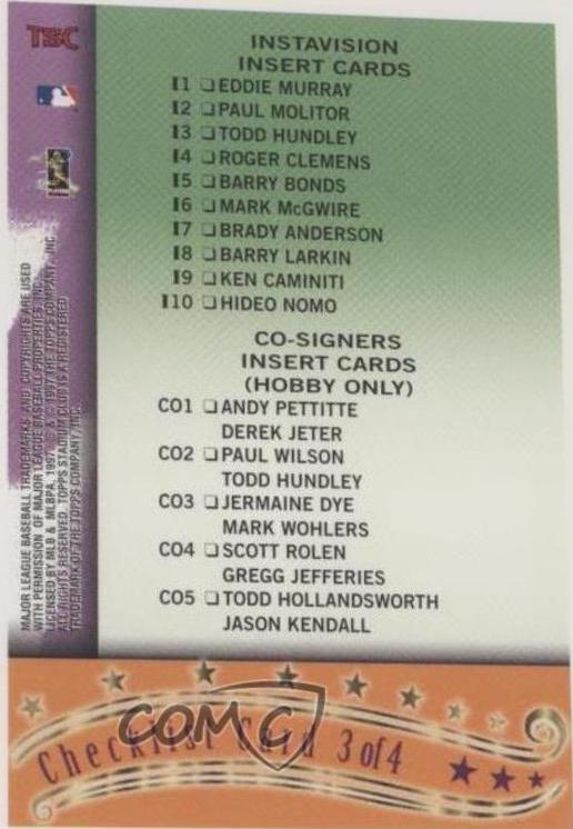 1997 Checklist M1-C05 #3 Baseball Cards 1997 Stadium Club