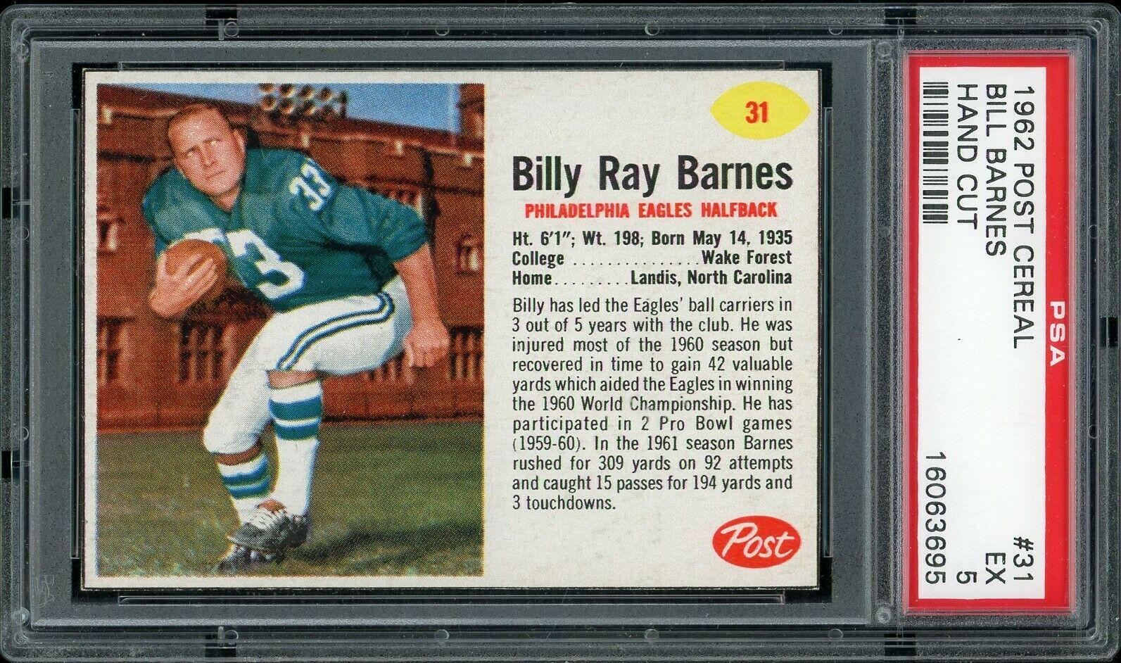 Bill Barnes #31 Football Cards 1962 Post Cereal
