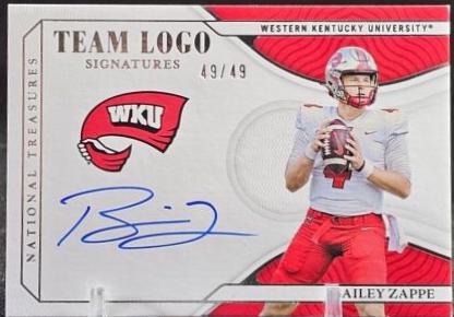 Bailey Zappe #TL-BZA Football Cards 2022 Panini National Treasures Collegiate Team Logo Signatures