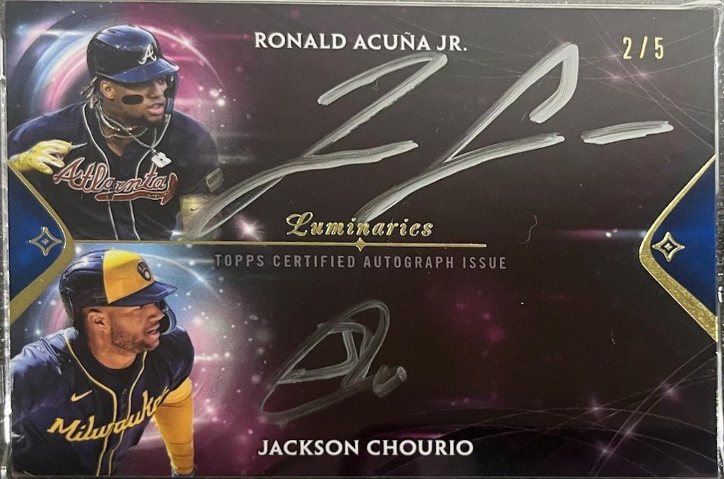Ronald Acuna Jr. / Jackson Chourio #SLDA-AC Baseball Cards 2024 Topps Luminaries Sparks of Light Dual Autograph