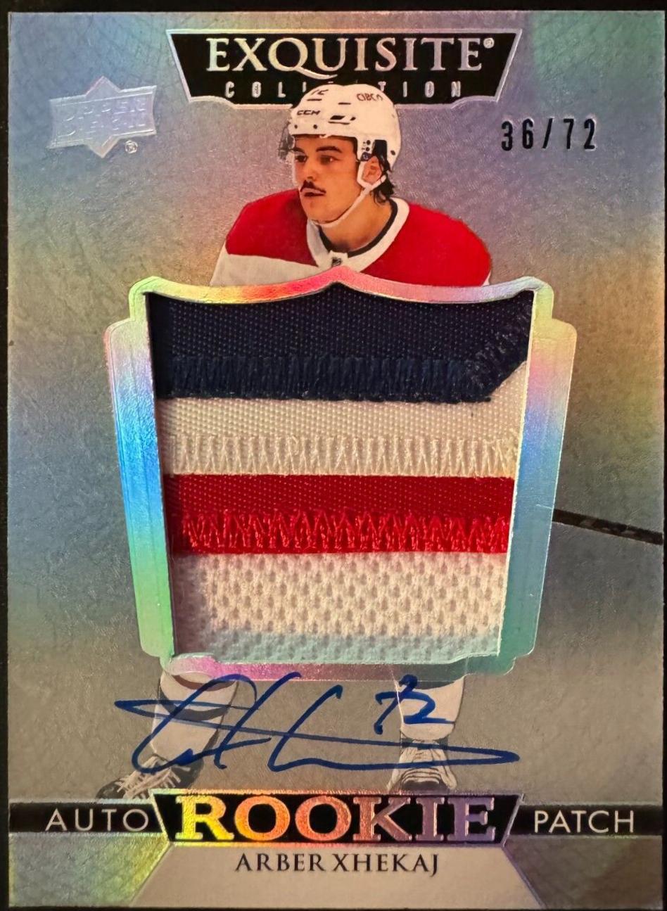 Arber Xhekaj #EC-AX Hockey Cards 2022 Upper Deck The Cup Exquisite Rookie Auto Patch
