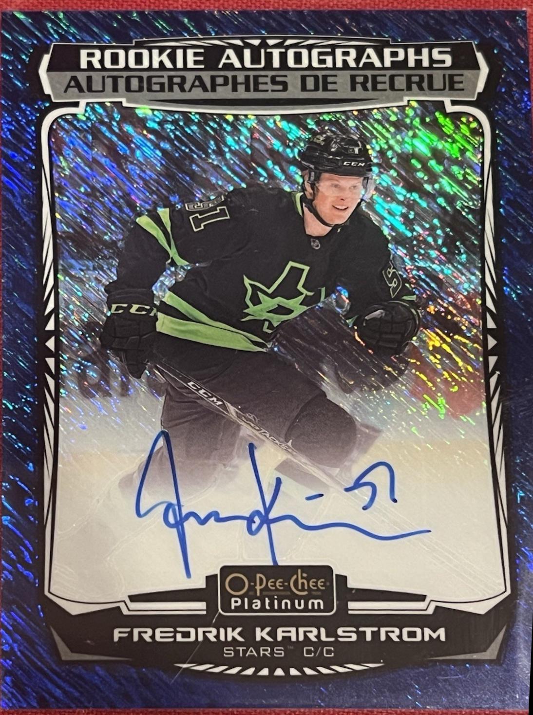 Fredrik Karlstrom #R-FK Hockey Cards 2022 O-Pee-Chee Platinum Rookie Autograph