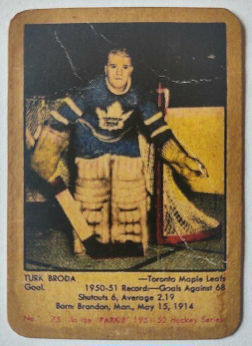 Turk Broda #75 Hockey Cards 1951 Parkhurst