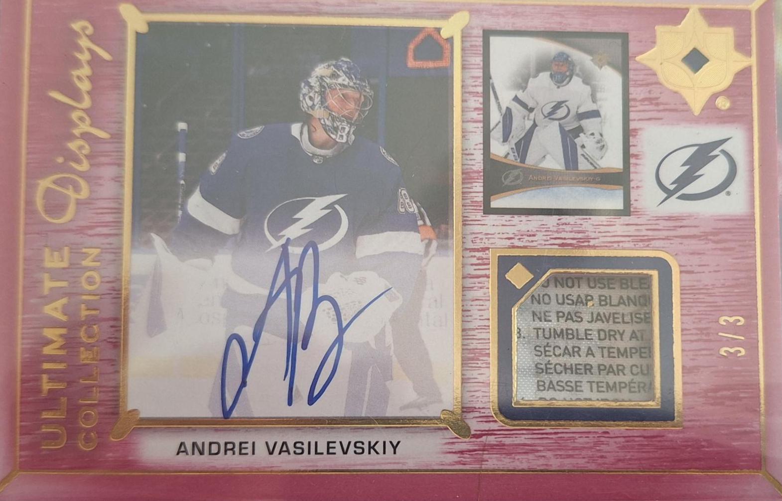 Andrei Vasilevskiy #UDA-AV Hockey Cards 2022 Upper Deck Ultimate Collection Displays Auto Patch