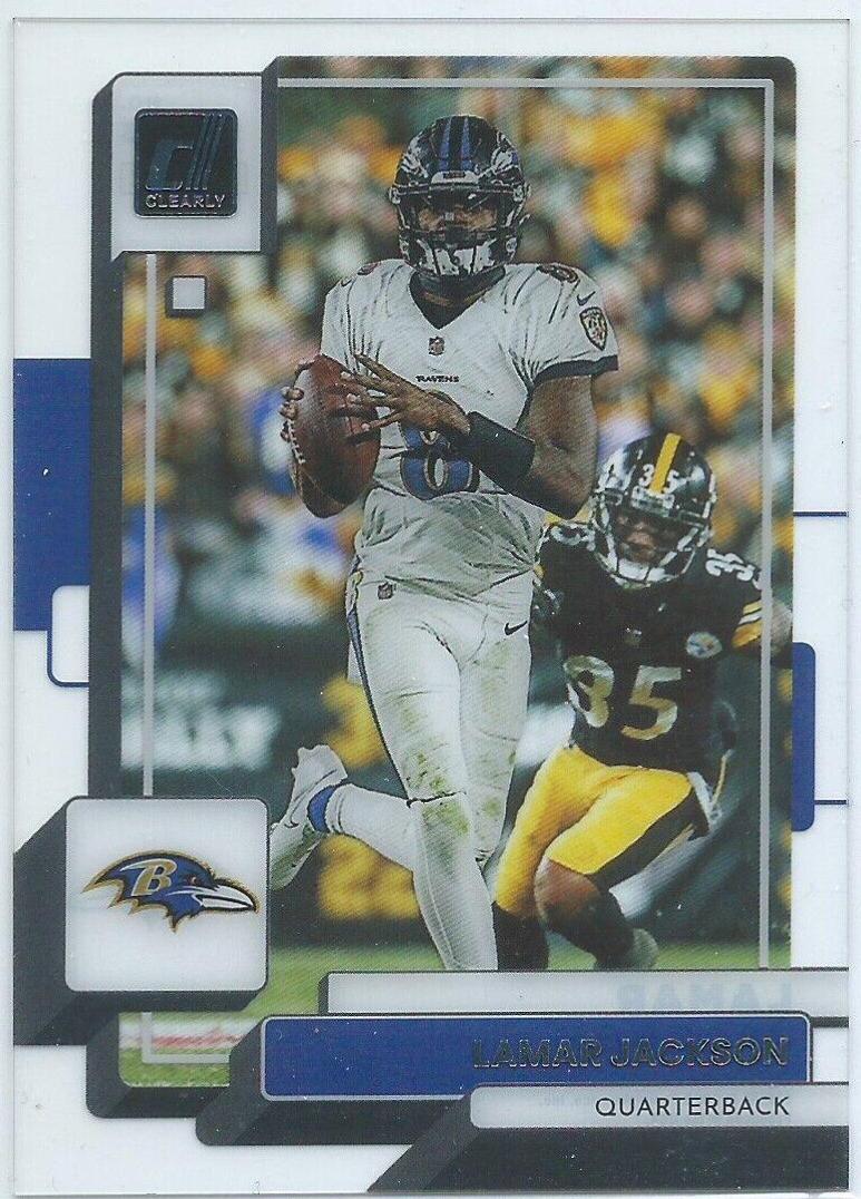 Lamar Jackson #3 Football Cards 2022 Panini Clearly Donruss