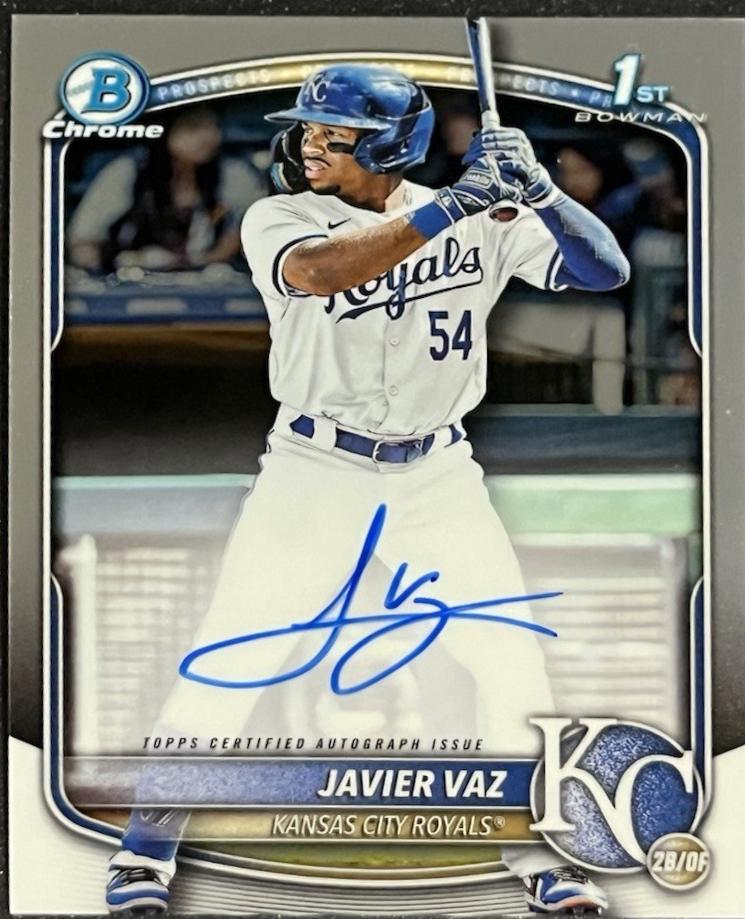 Javier Vaz #CPA-JVA Baseball Cards 2025 Bowman Chrome Prospect Autograph
