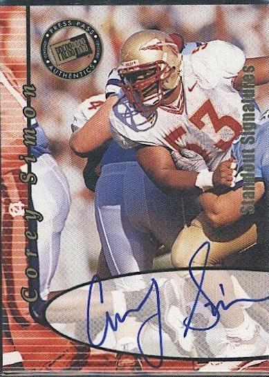 Corey Simon Football Cards 2000 Press Pass Autograph
