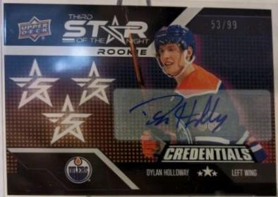 Dylan Holloway #3SR-6 2022 Upper Deck Credentials 3rd Star Of The Night Autograph Hockey