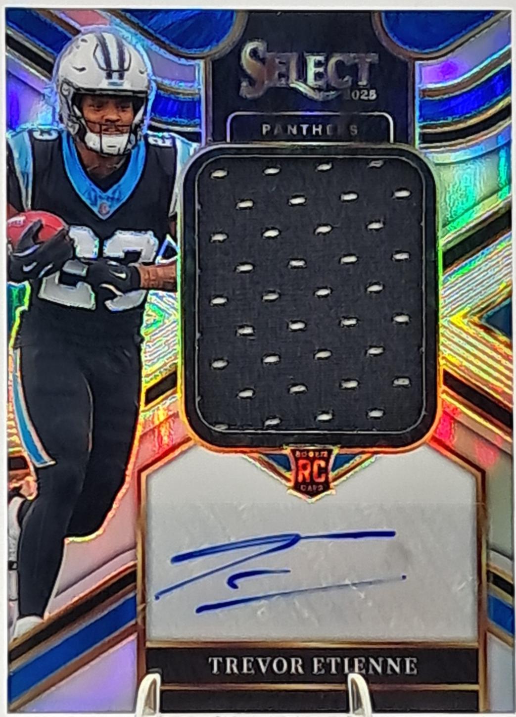 Trevor Etienne #JRS-TEE 2025 Panini Select Jumbo Rookie Signature Swatch Prizm Football