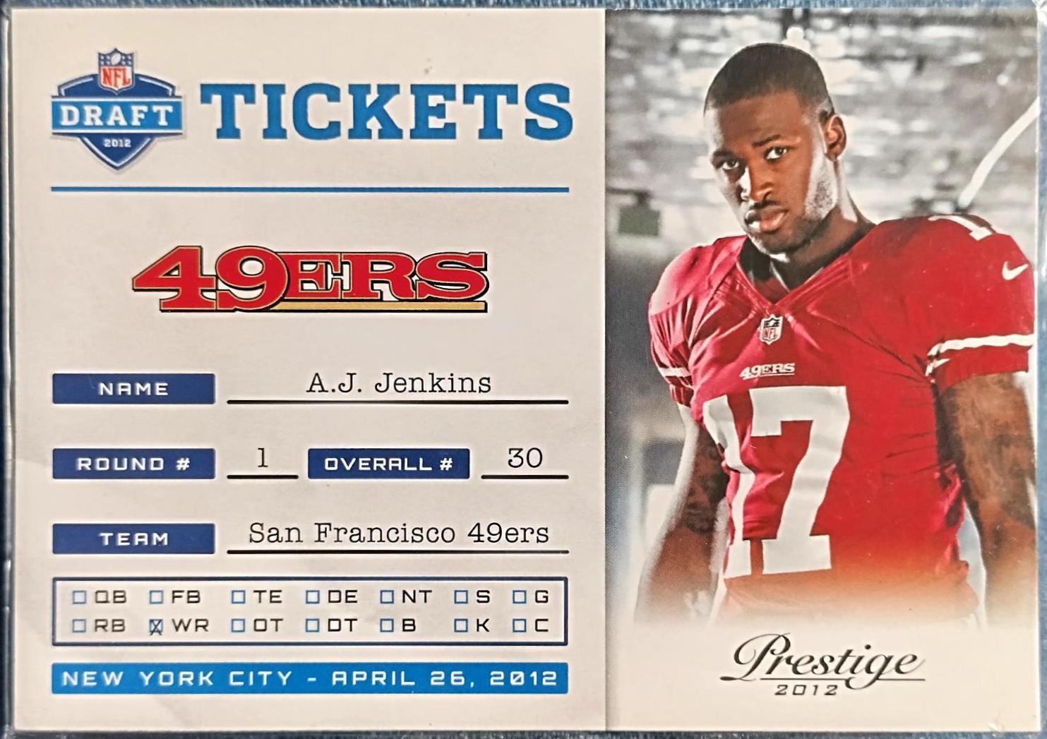 A.J. Jenkins #9 Football Cards 2012 Panini Prestige NFL Draft Tickets