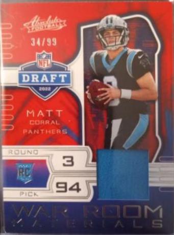 Matt Corral #2 Football Cards 2022 Panini Absolute War Room Materials