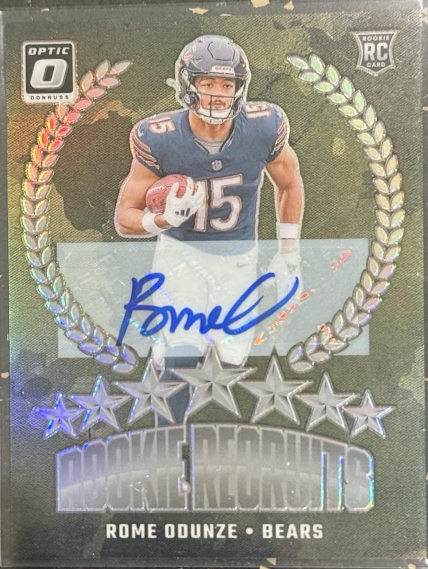 Rome Odunze #9 Football Cards 2024 Panini Donruss Optic Rookie Recruits Autograph
